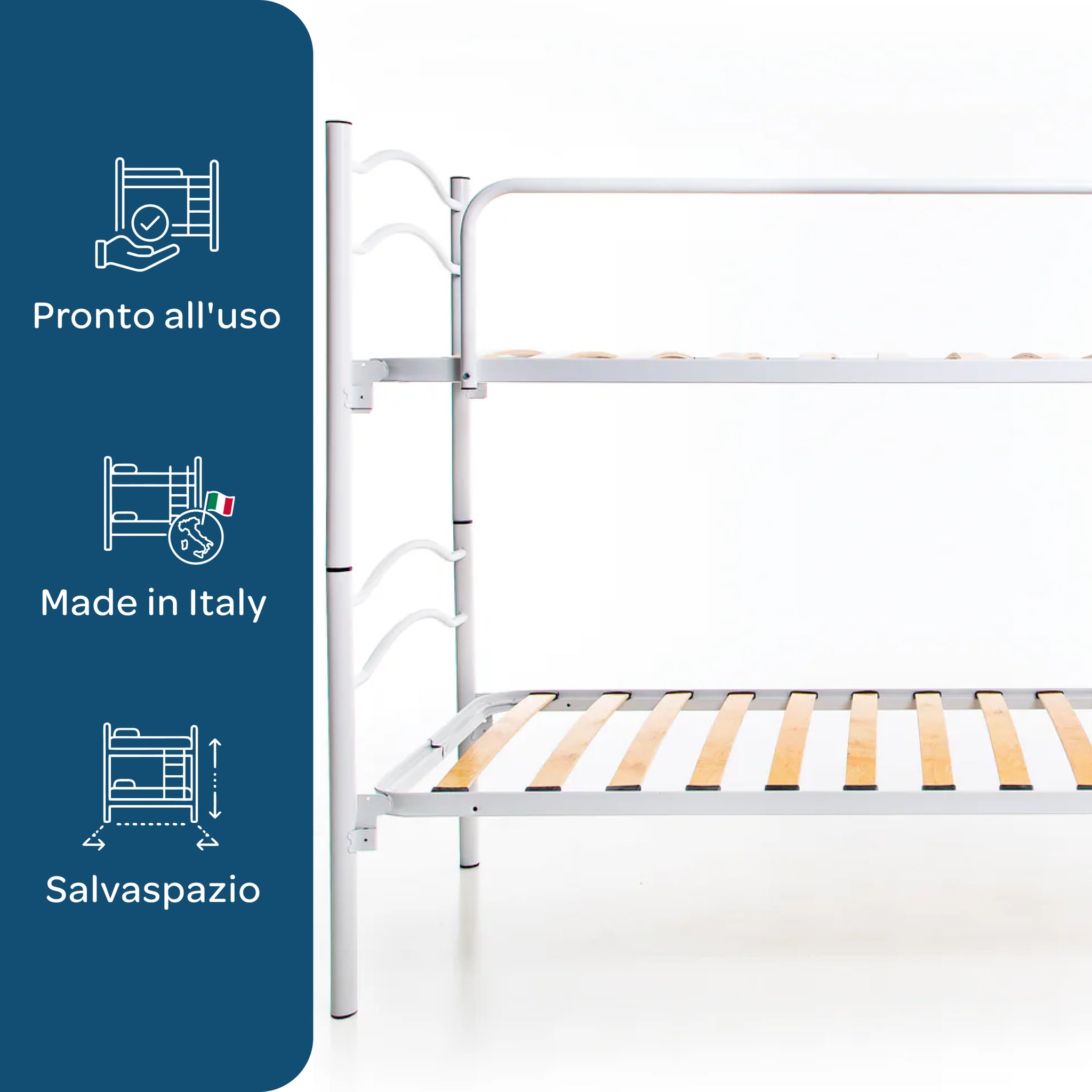Letto a Castello in Ferro 80x190 con Doghe in Legno