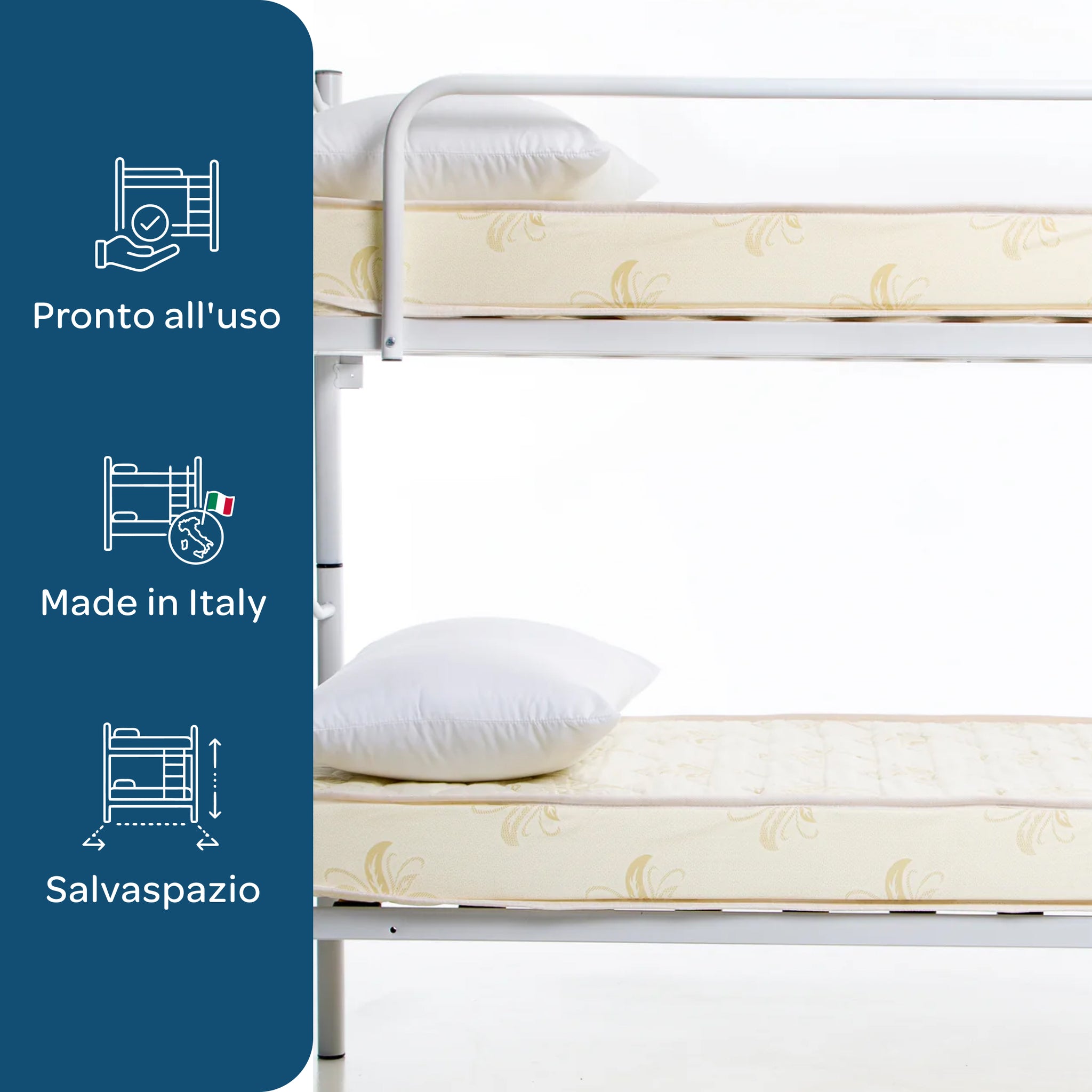 Letto a castello in ferro 80x190 con materasso incluso e doghe in legno