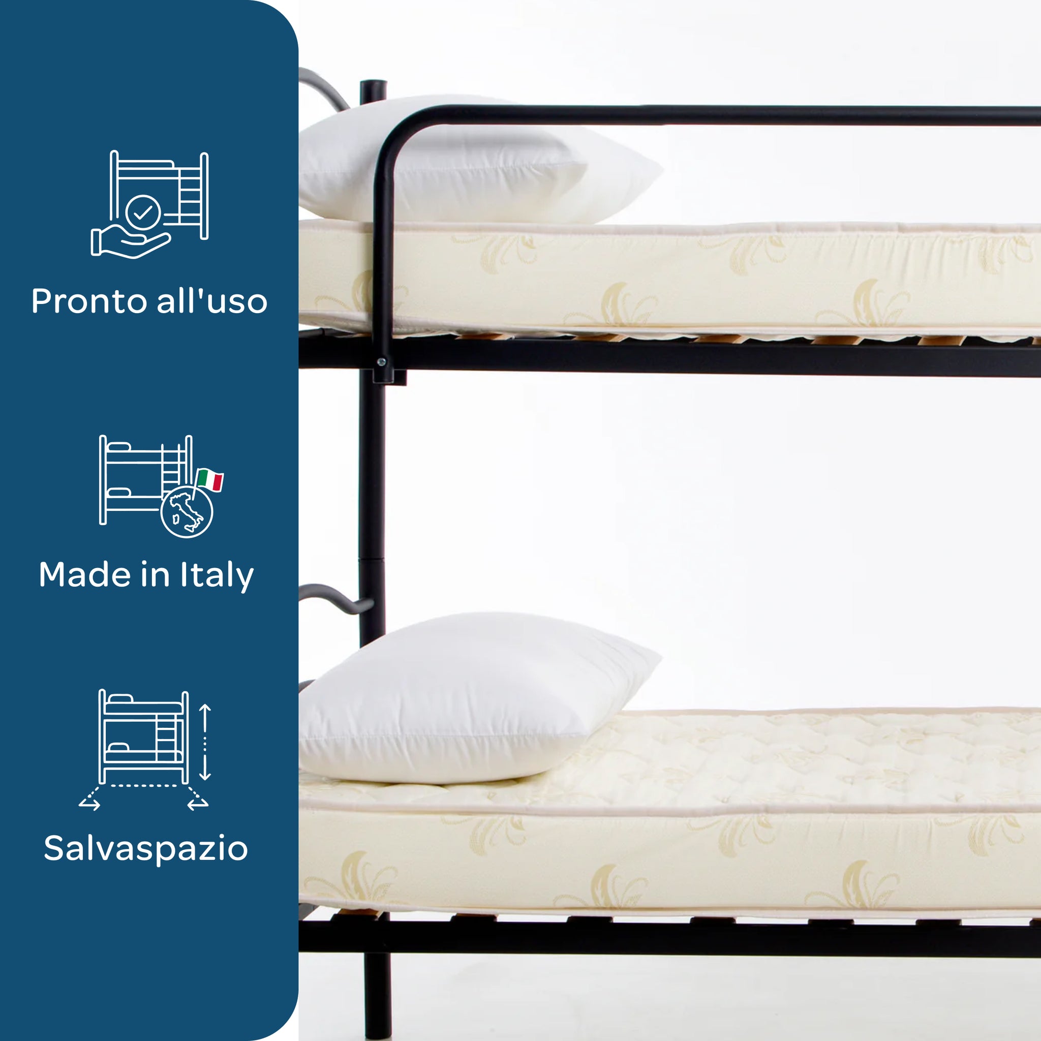 Letto a castello in ferro 80x190 con materasso incluso e doghe in legno