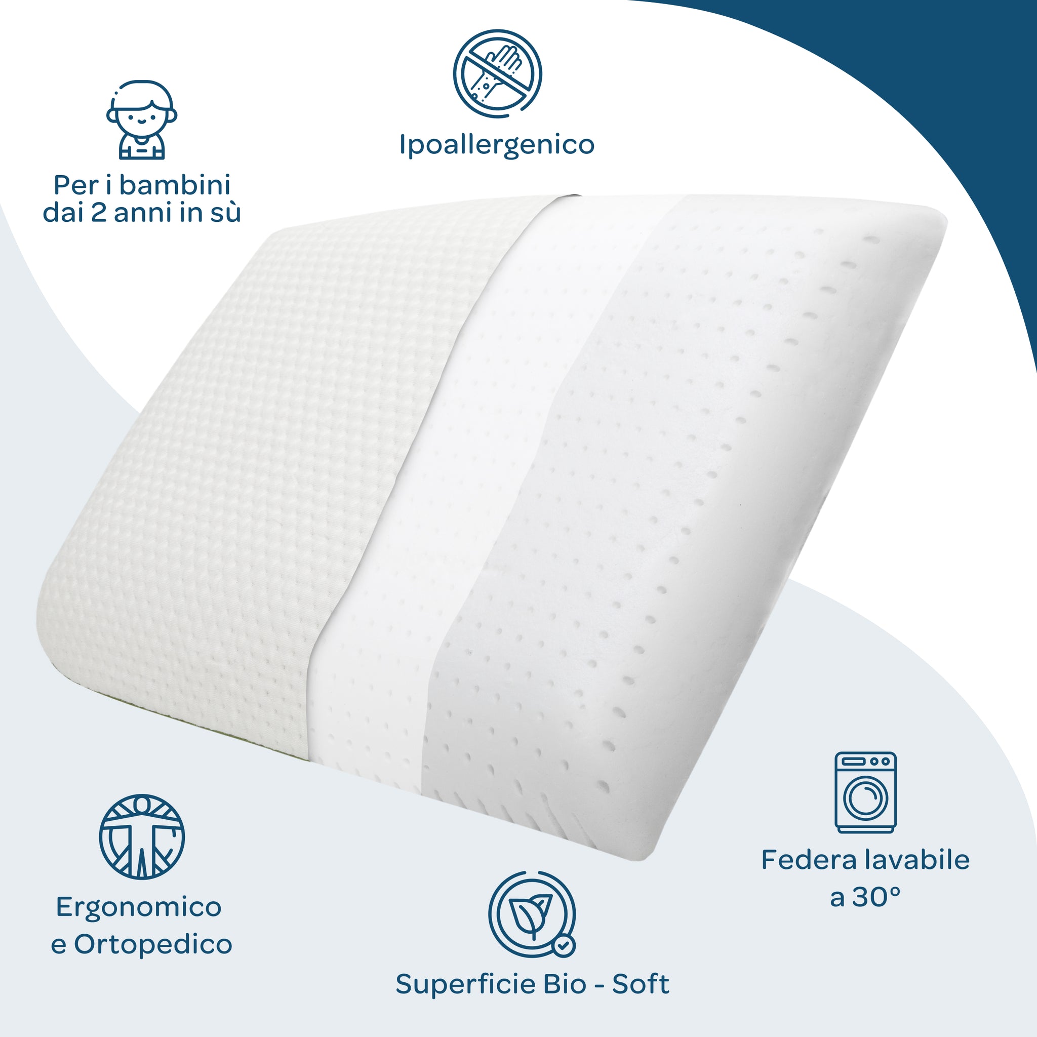 Cuscino Memory Foam 60×40×6 - Bambini +2 Anni e Cuscino Sottile per Adulti