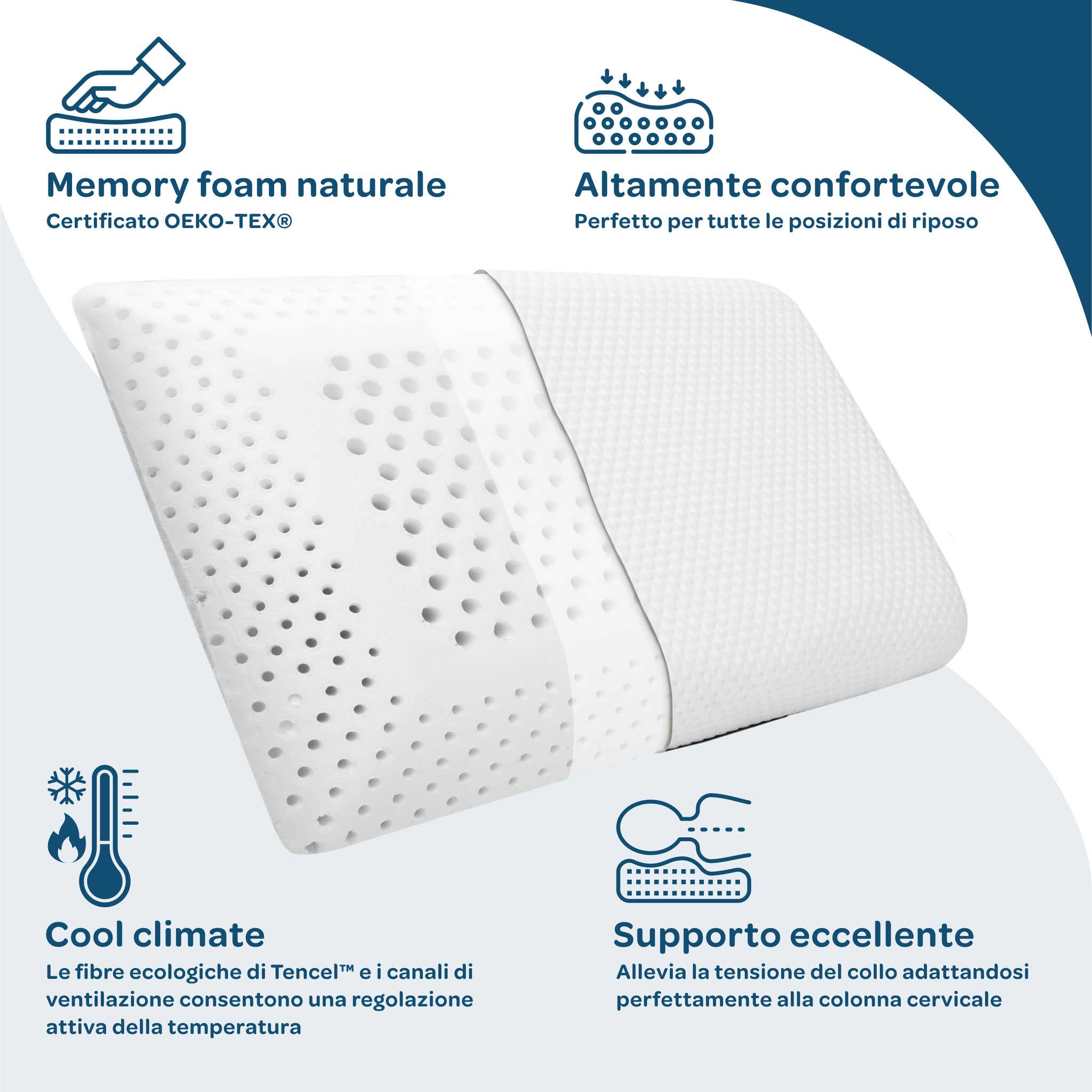 Cuscino Memory Foam 60×40×6 - Bambini +2 Anni e Cuscino Sottile per Adulti