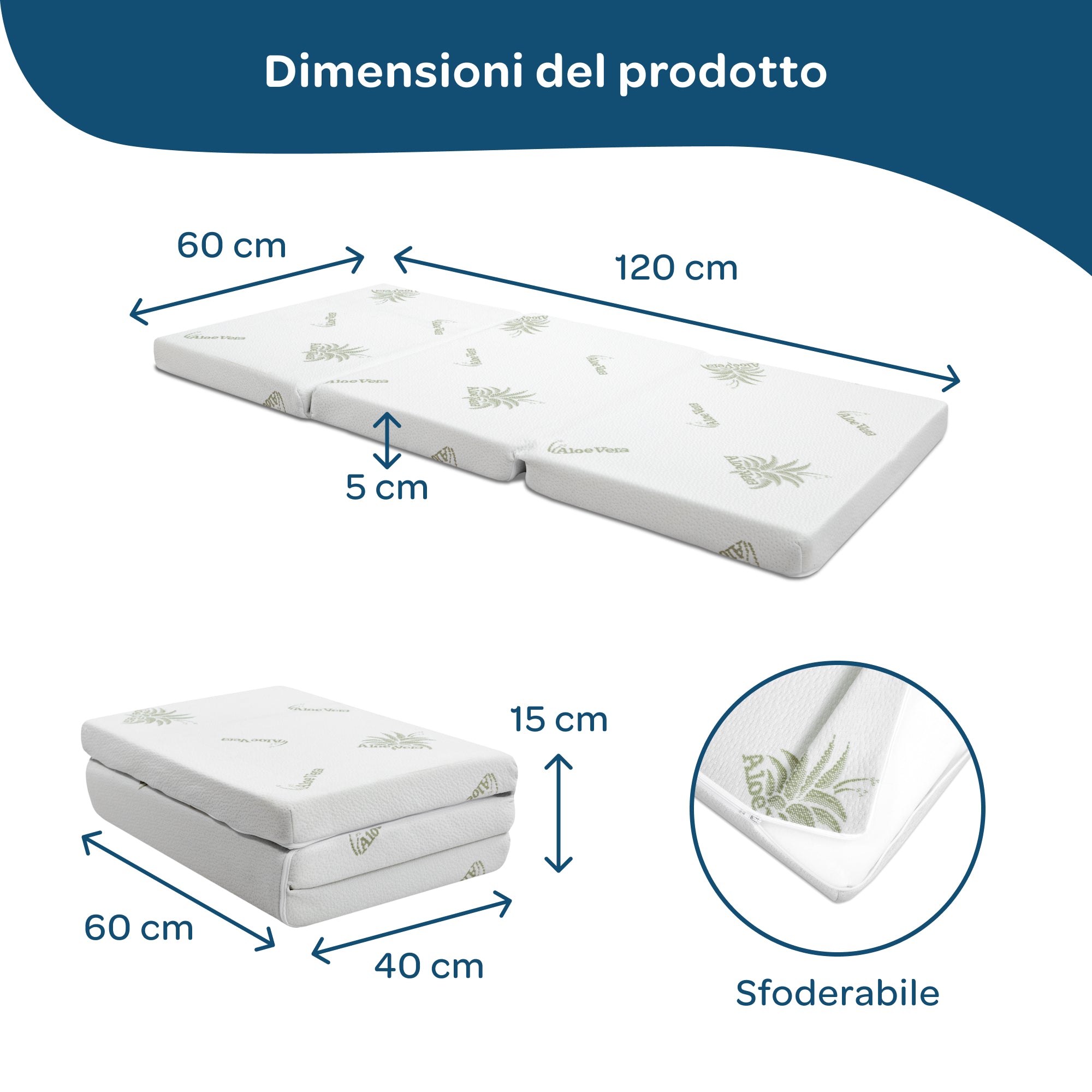 Materasso pieghevole per lettino e campeggio 60x120 sfoderabile