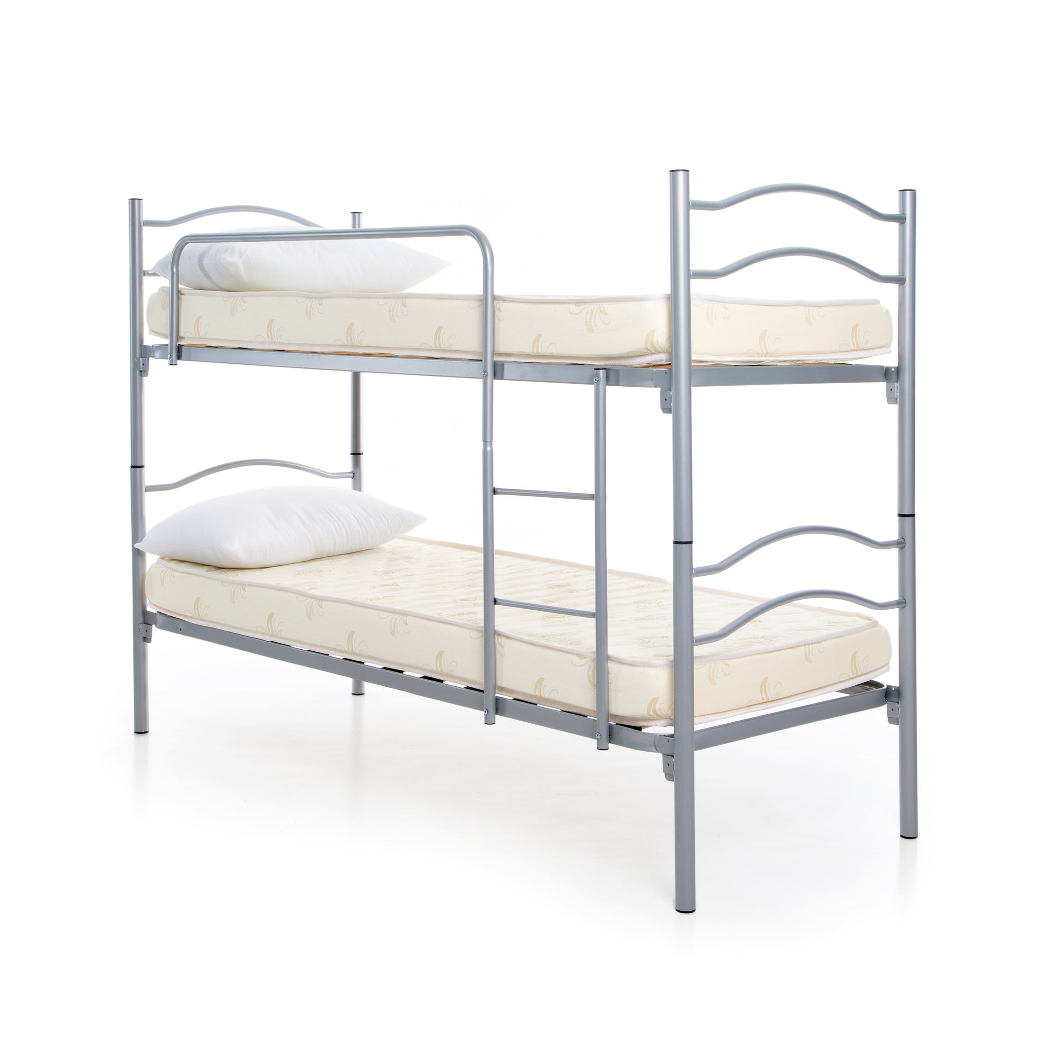 Struttura letto a castello in ferro con rete e materasso 80x190 e doghe in legno