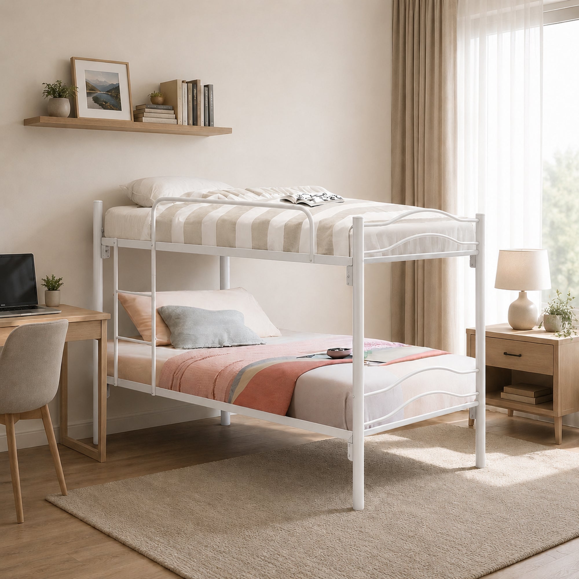 Letto a castello in ferro 80x190 con materasso incluso e doghe in legno