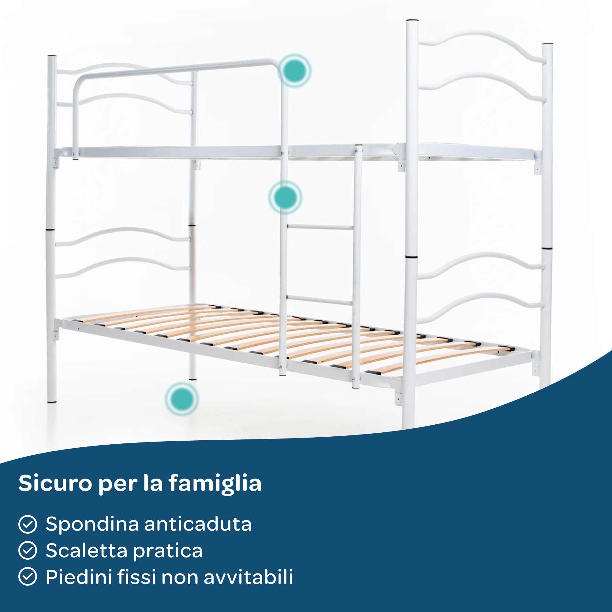 Letto a Castello in Ferro 80x190 con Doghe in Legno