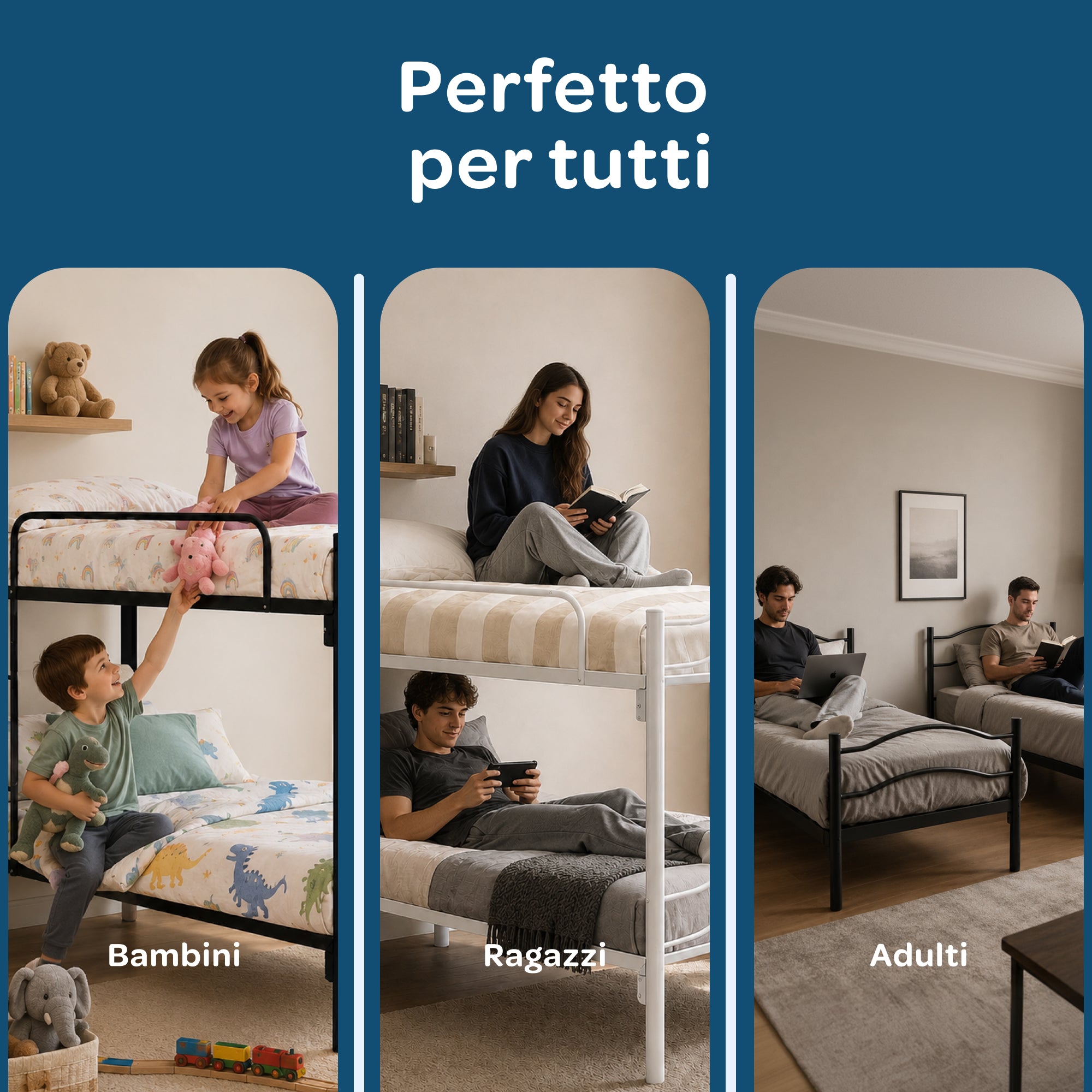 Letto a Castello in Ferro 80x190 con Doghe in Legno