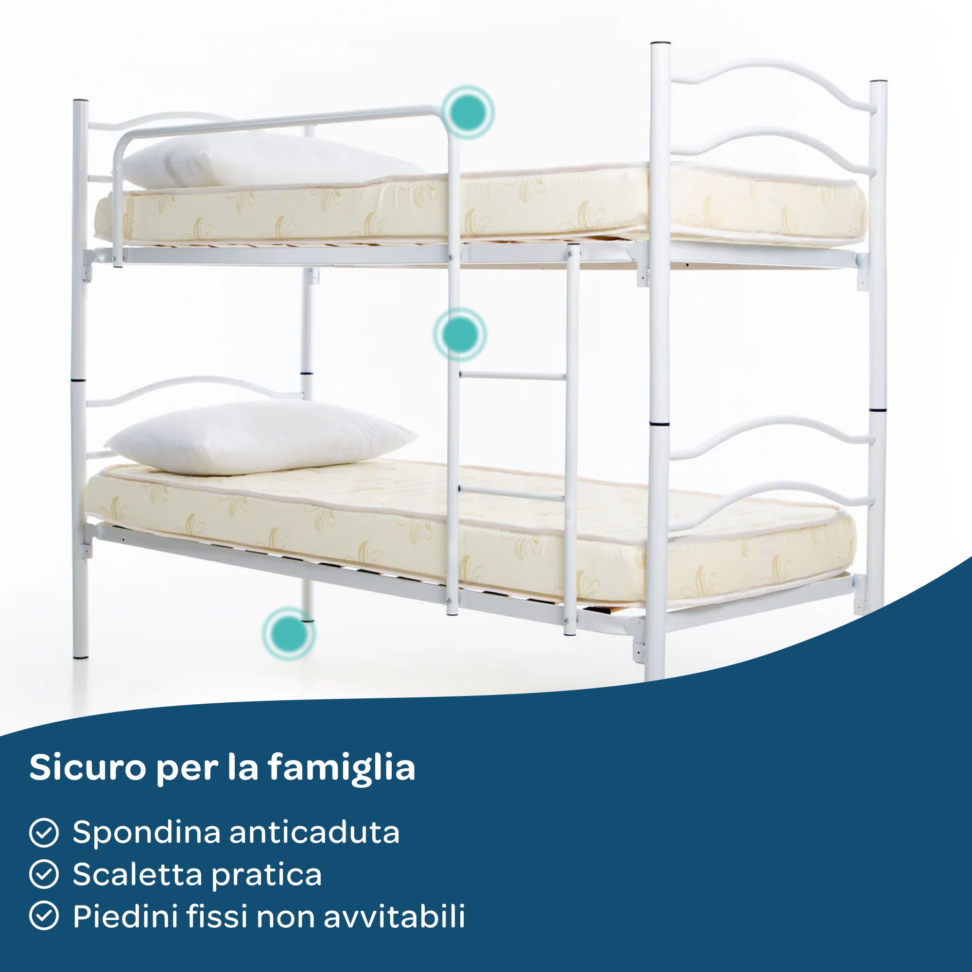 Letto a castello in ferro 80x190 con materasso incluso e doghe in legno