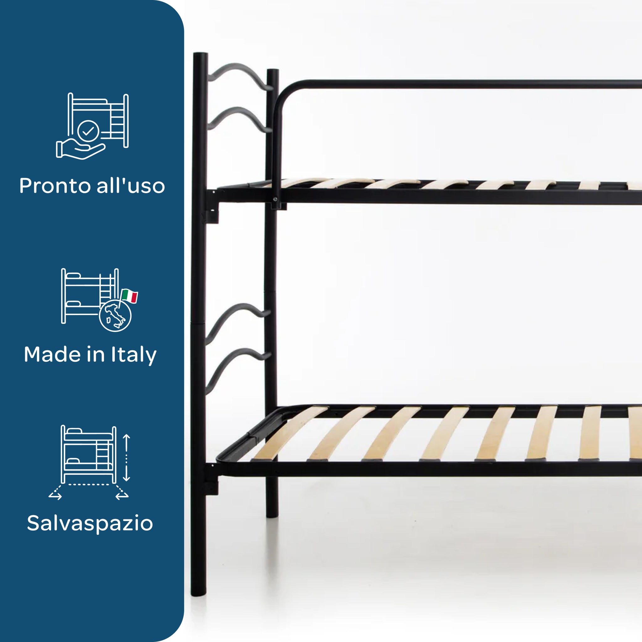 Letto a Castello in Ferro 80x190 con Doghe in Legno