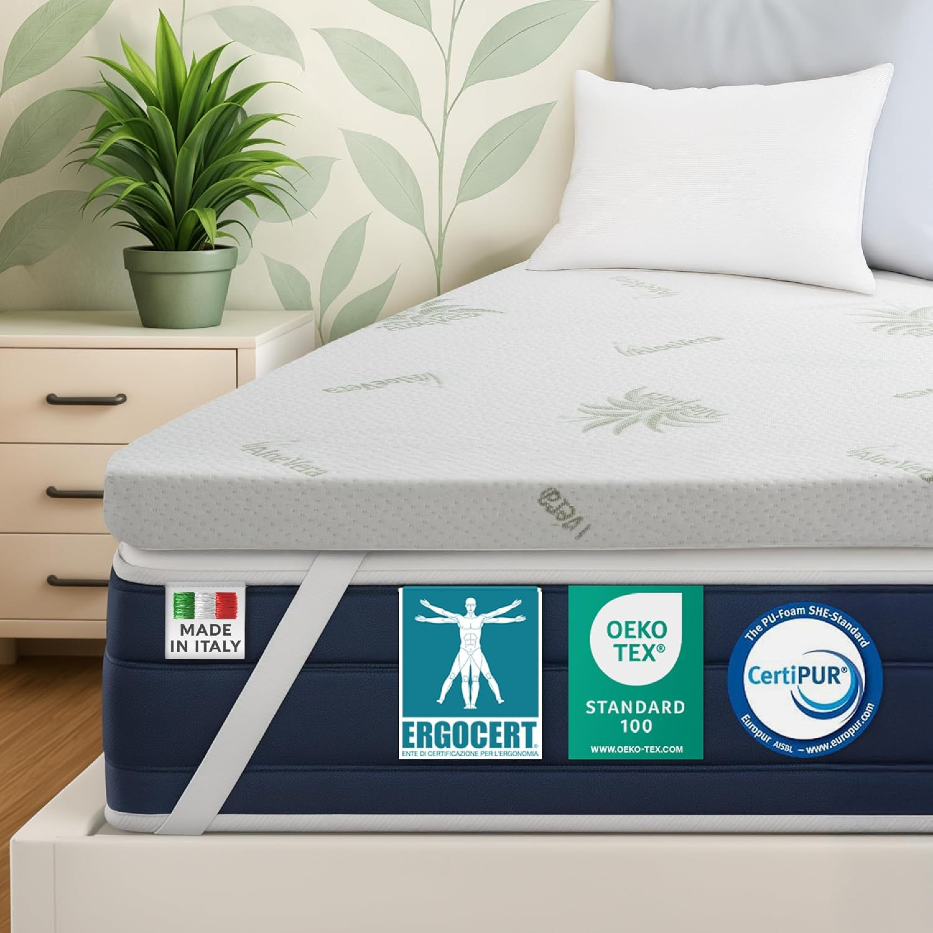 UpNap Didy | Topper in Memory Foam a 9 zone | Coprimaterasso Anallergico | Alto 5, 7 e 10 cm | Sfoderabile con Zip | Lavabile | Angoli con elastici (Matrimoniale | 160 x 200, 5 cm