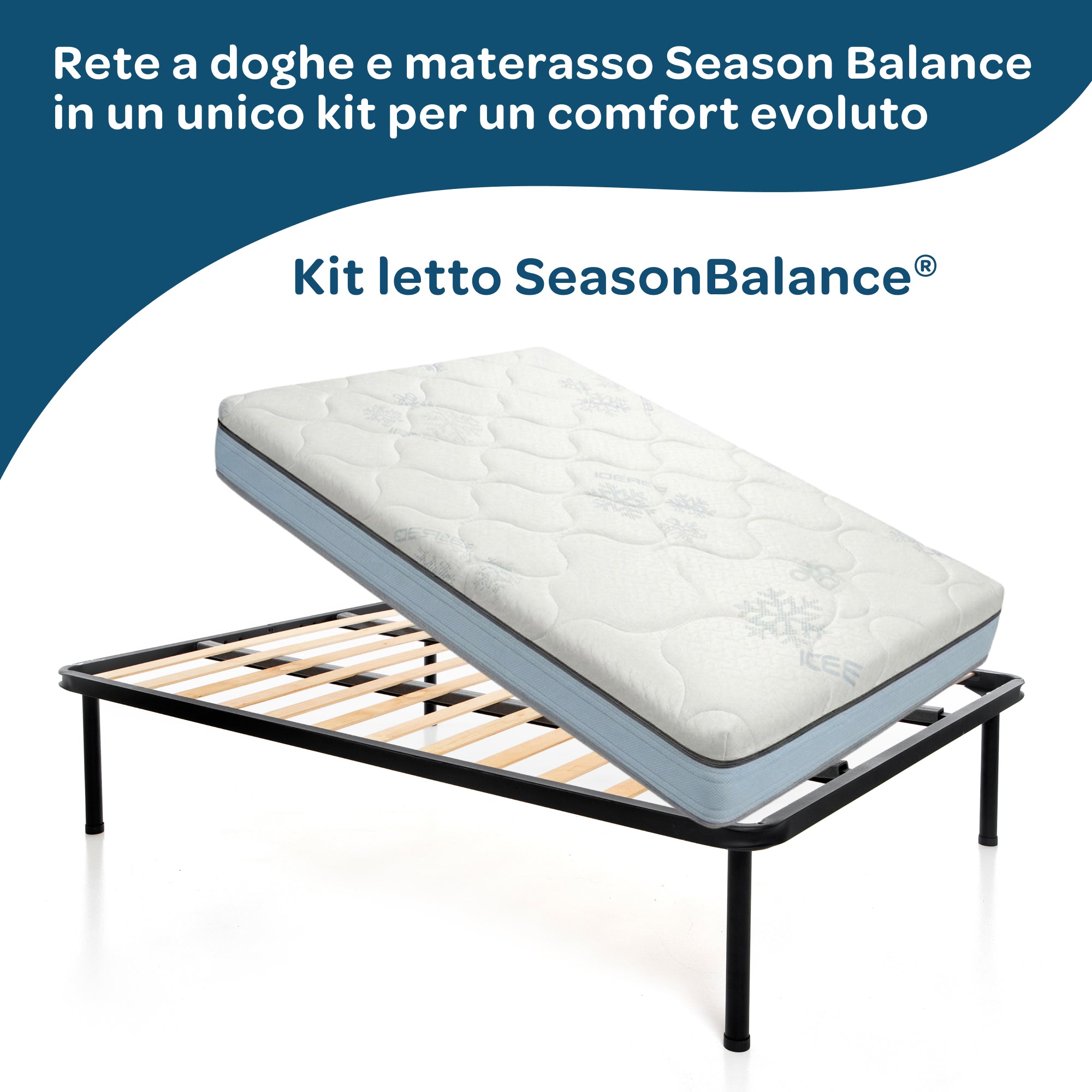 Kit rete letto alla francese con materasso memory foam 140x200 Season Balance