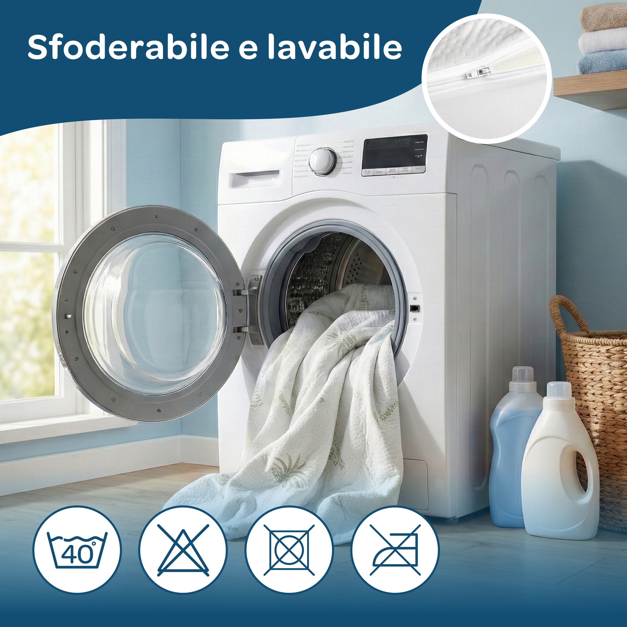 Topper 100% memory foam sfoderabile 140x190