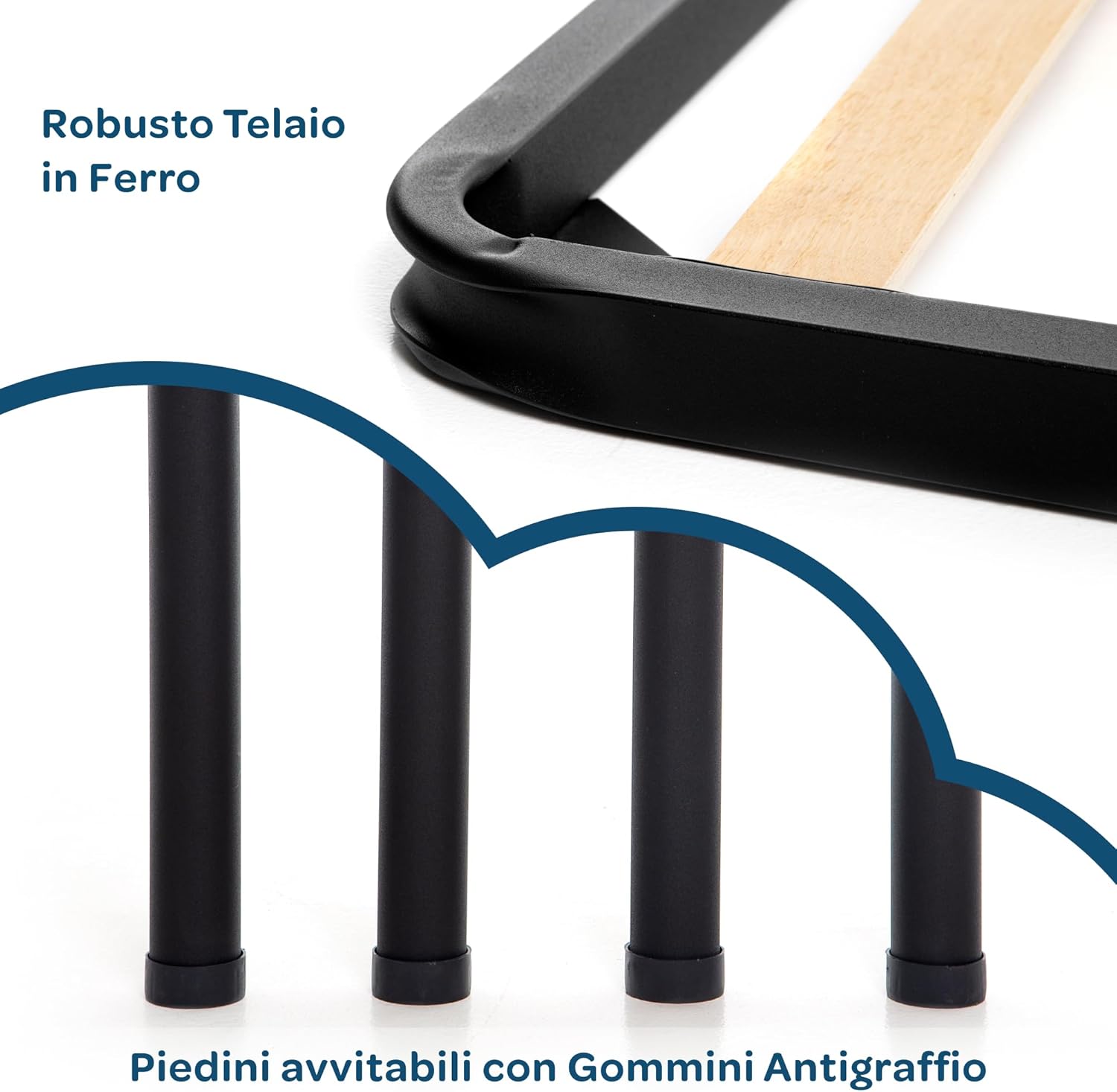 Rete letto matrimoniale 160x190 con doppio traverso e doghe in legno