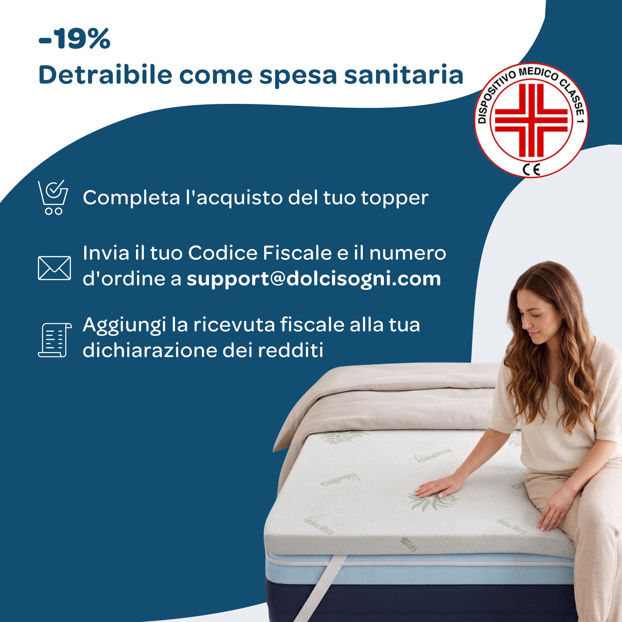 Topper matrimoniale 100% memory foam sfoderabile 160x200