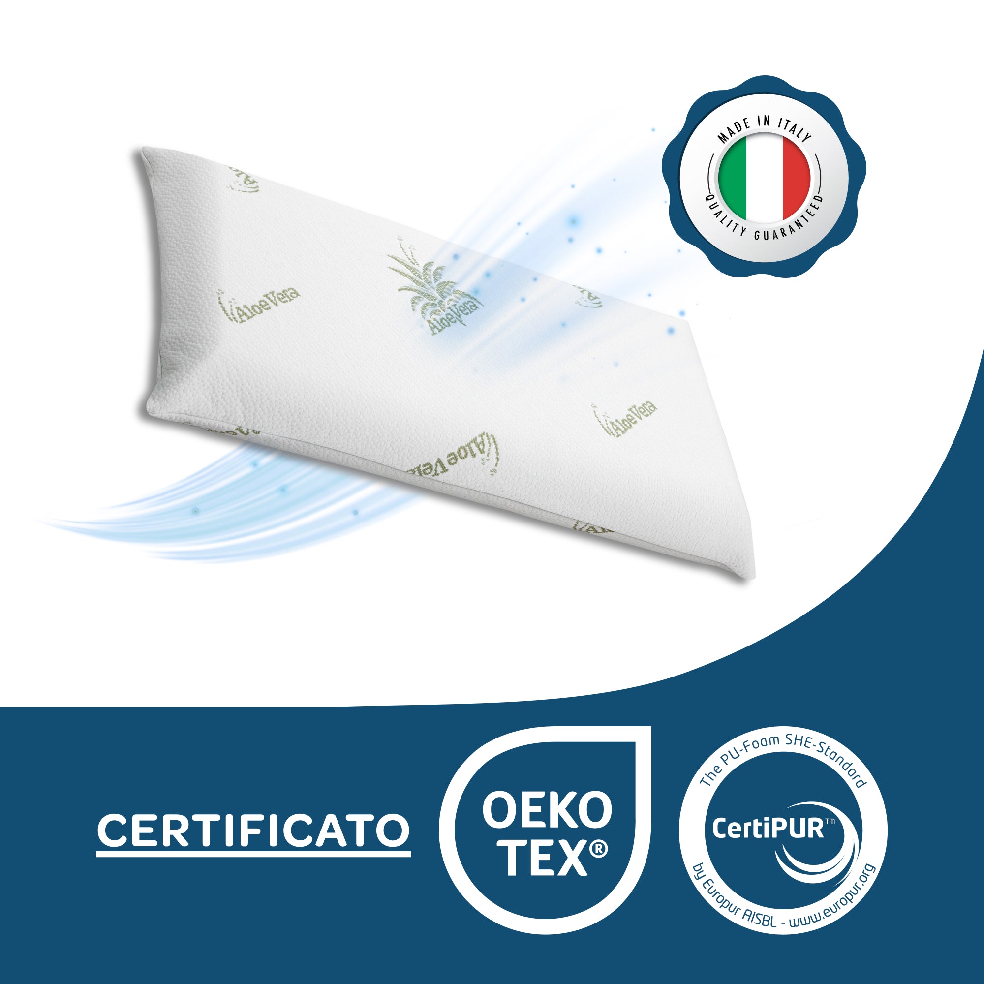 Cuscino 40x80 Vitapur Cube, Memory Foam Ibrido Con Aloe Vera, Regolabile E Traspirante Per Un Sonno Profondo