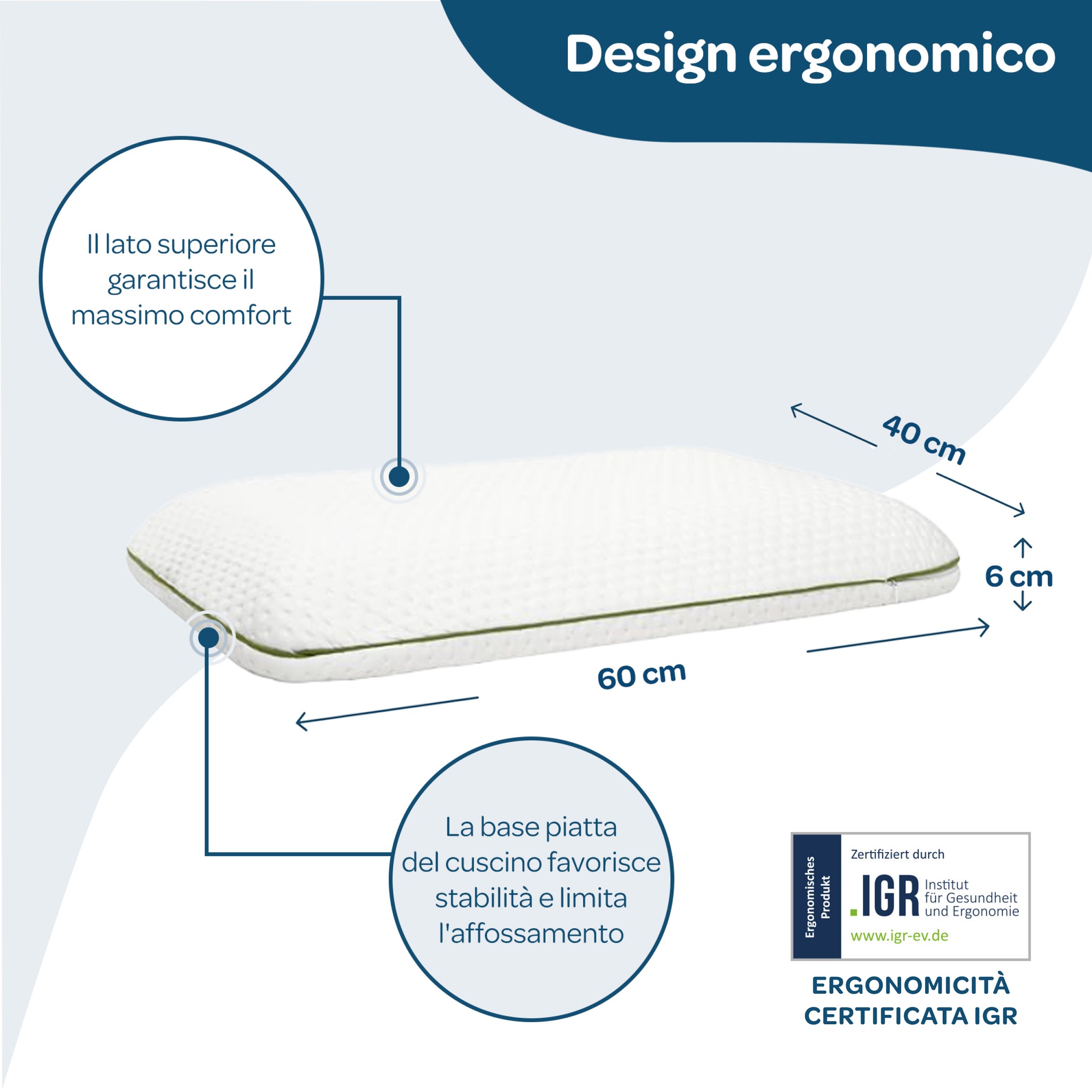 Cuscino Memory Foam 60×40×6 - Bambini +2 Anni e Cuscino Sottile per Adulti