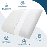 Cuscino Memory Foam 60×40×6 - Bambini +2 Anni e Cuscino Sottile per Adulti