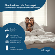 Piumino singolo invernale 155x200 in piuma d’oca certificata